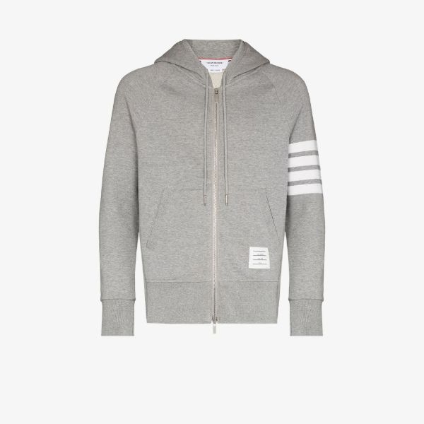 Thom Browne grey Classic 4-Bar Stripe cotton hoodie | Browns Hoodies