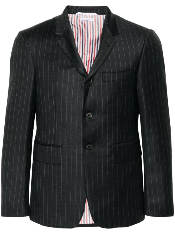 Thom Browne Grey Pinstriped Wool Blazer | Browns Blazers