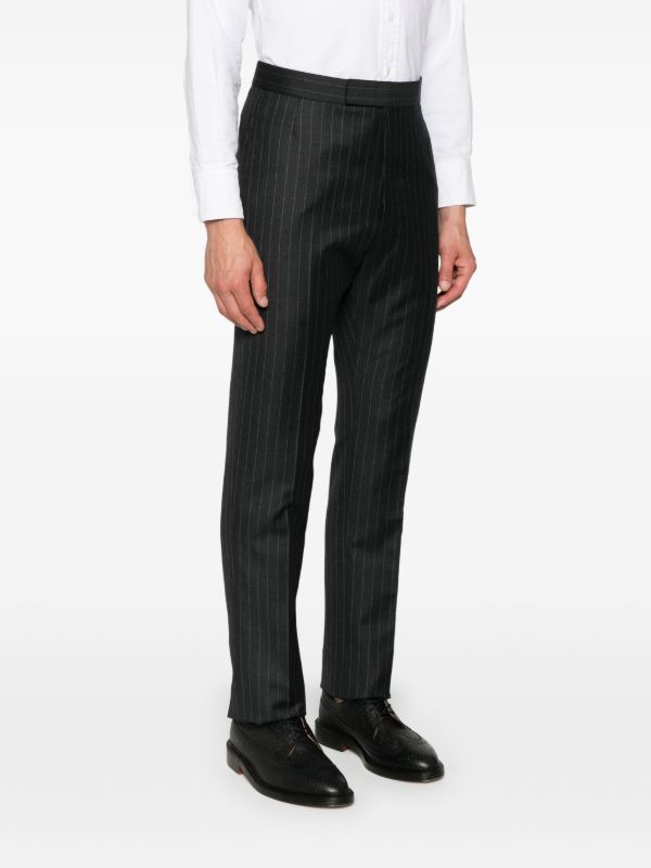 Thom Browne Grey Pinstriped Wool Trousers | Browns Tailored Pants