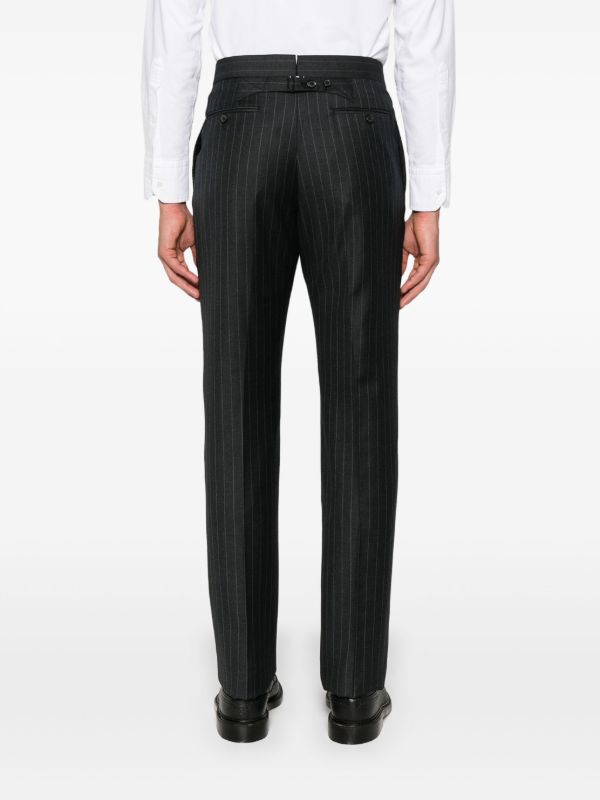 Thom Browne Grey Pinstriped Wool Trousers | Browns Tailored Pants