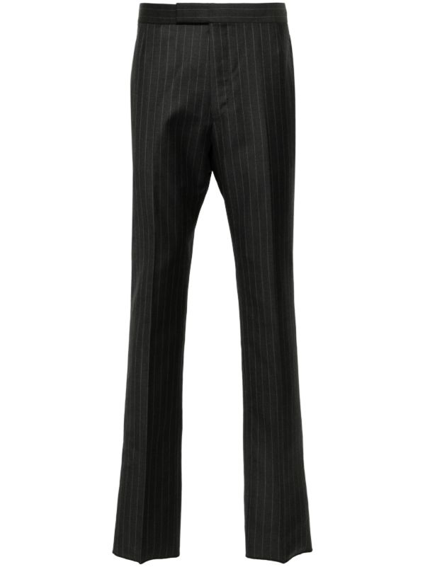 Thom Browne Grey Pinstriped Wool Trousers | Browns Tailored Pants