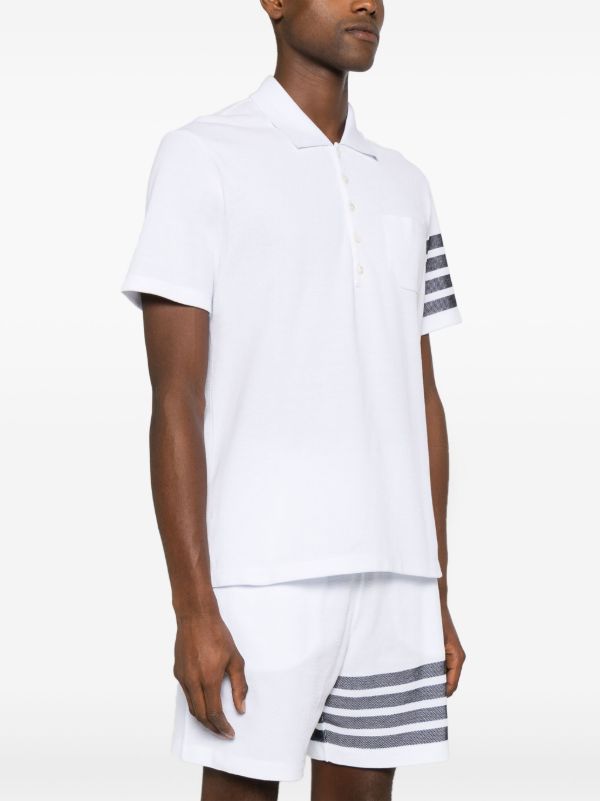 Thom Browne White 4-Bar Cotton Polo Shirt | Browns Polo Shirts