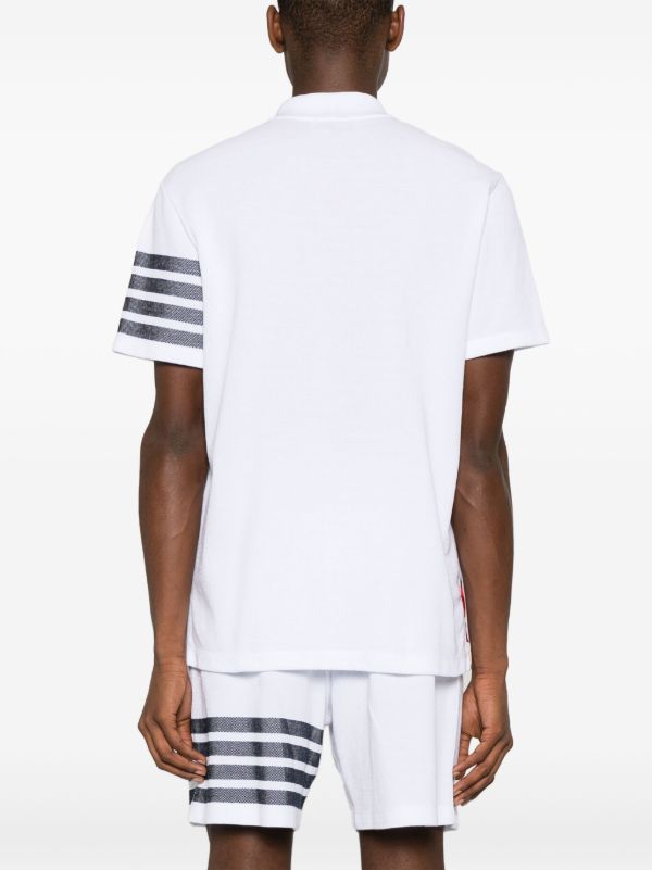 Thom Browne White 4-Bar Cotton Polo Shirt | Browns Polo Shirts