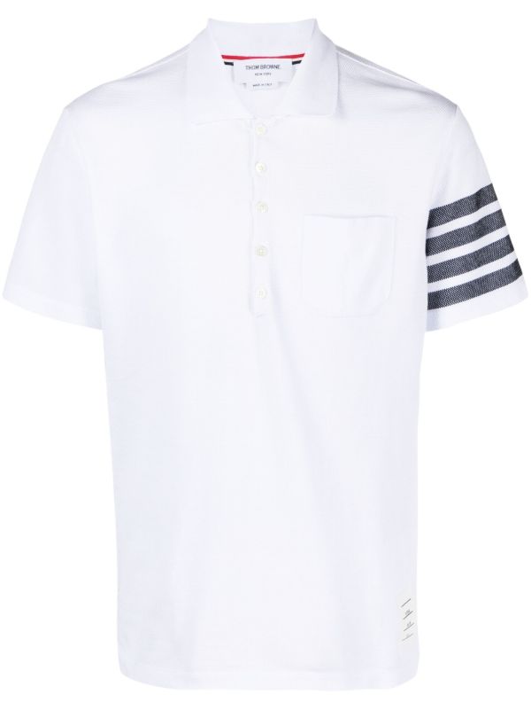 Thom Browne White 4-Bar Cotton Polo Shirt | Browns Polo Shirts