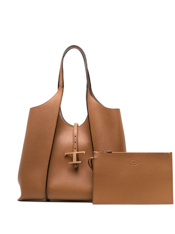 Tod's brown T Timeless medium leather tote bag | Browns Tote Bags