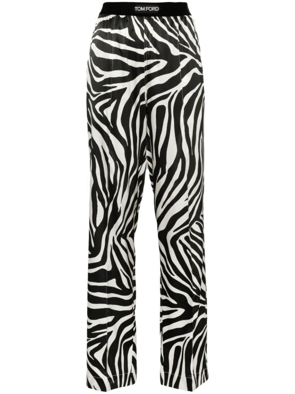 TOM FORD black zebra-print silk trousers | Browns Straight-Leg Pants