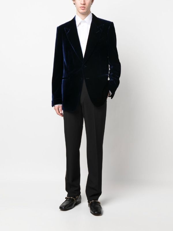 TOM FORD Blue Single-breasted Velvet Blazer | Browns Suit Jackets