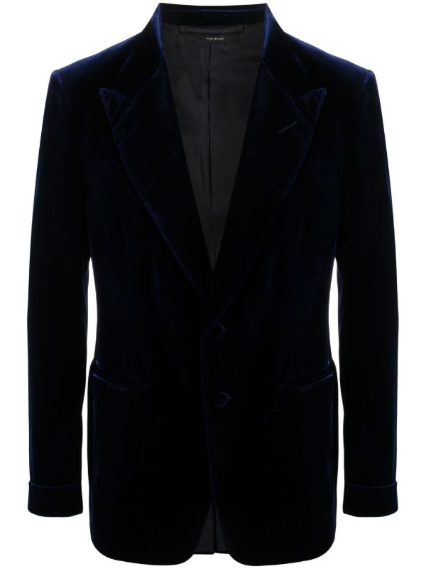 TOM FORD blue single-breasted velvet blazer | Browns Suit Jackets
