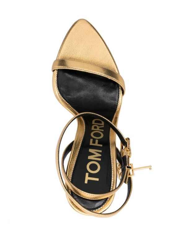 TOM FORD Gold Padlock Pointy Naked 105 Leather Sandals | Browns Sandals