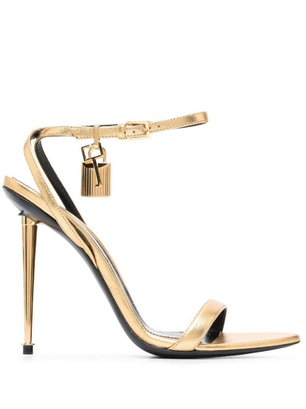 TOM FORD gold Padlock Pointy Naked 105 leather sandals | Browns Sandals