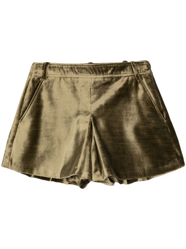 TOM FORD Green Velvet Mid-Waist Shorts | Browns Short & Mini Shorts