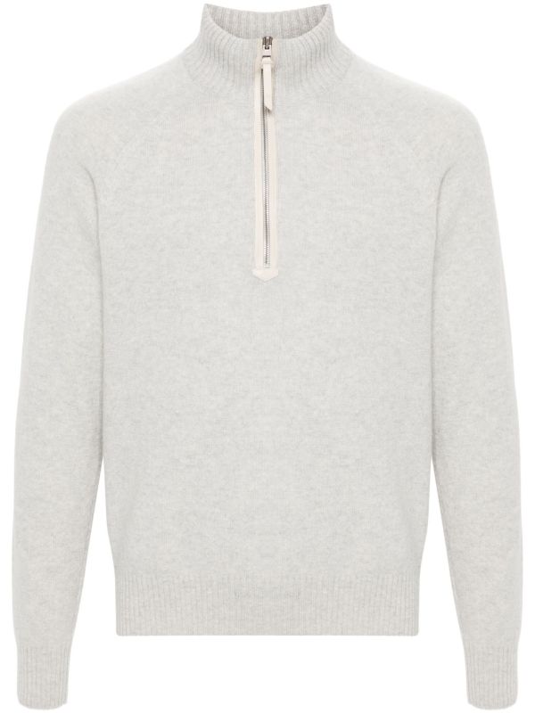 TOM FORD Grey Zip-Up Wool Sweater | Browns Knitted Sweaters