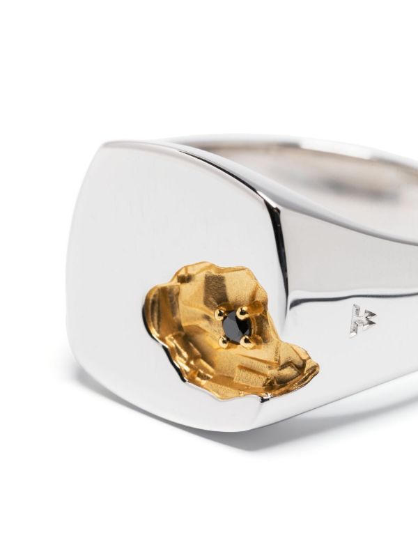 Tom Wood Sterling Silver Mined Black Diamond Signet Ring | Browns Rings