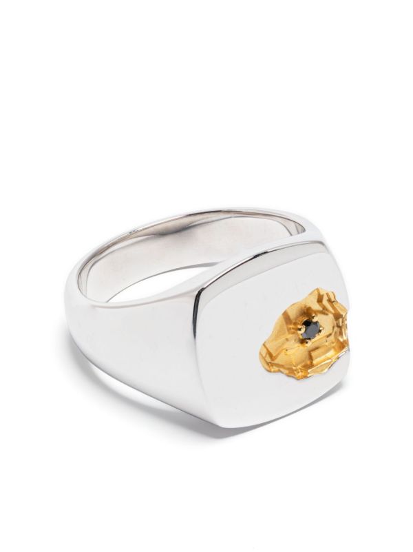 Tom Wood Sterling Silver Mined Black Diamond Signet Ring | Browns Rings