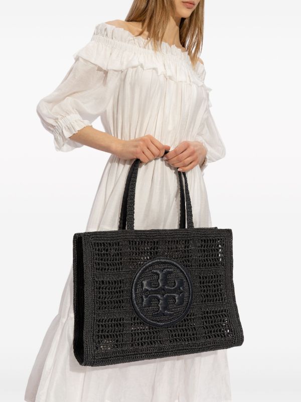 Tory Burch Black Ella Large Paper Tote Bag | Browns Tote Bags