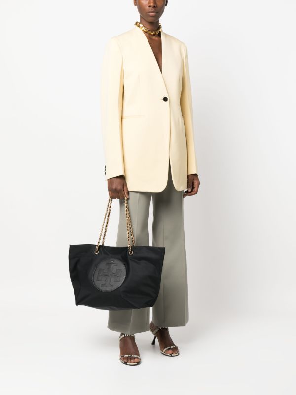 Tory Burch Black Ella Logo-Patch Tote Bag | Browns Tote Bags