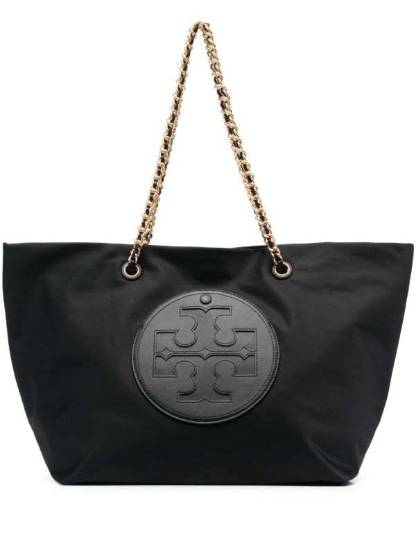 Tory Burch Black Ella Logo-Patch Tote Bag | Browns Tote Bags