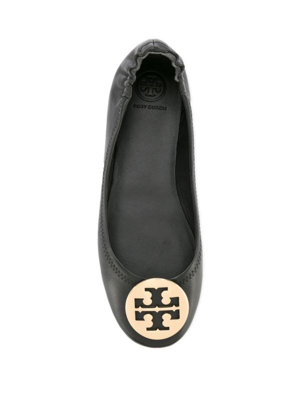 Tory Burch Black Minnie Logo Plaque Ballerina Shoes | Browns Ballerina Shoes