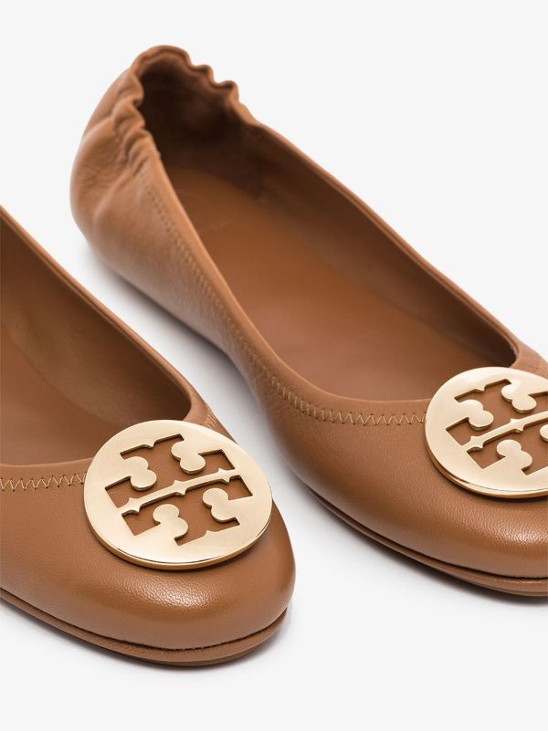 Tory Burch Brown Minnie Travel Ballet Pumps | Browns Ballerina Shoes