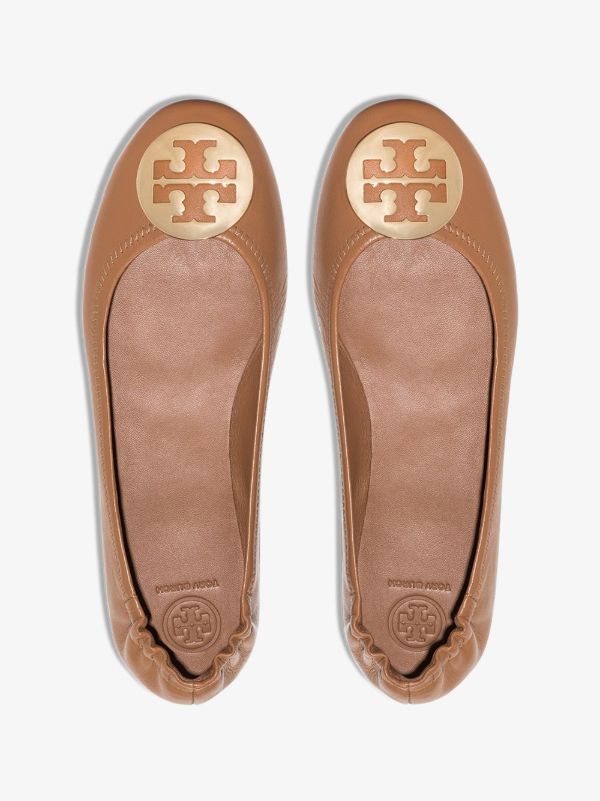Tory Burch Brown Minnie Travel Ballet Pumps | Browns Ballerina Shoes