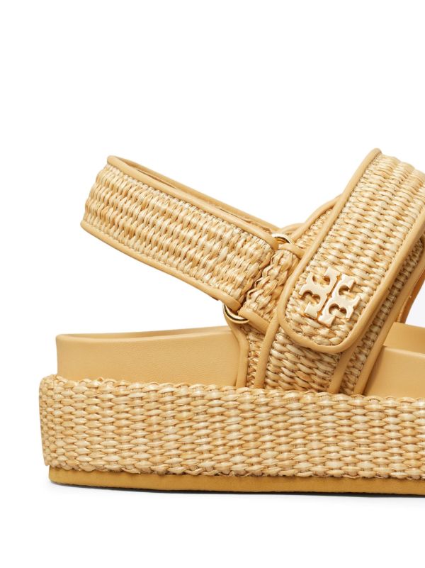 Tory Burch Neutral Double T Raffia Sandals | Browns Sandals