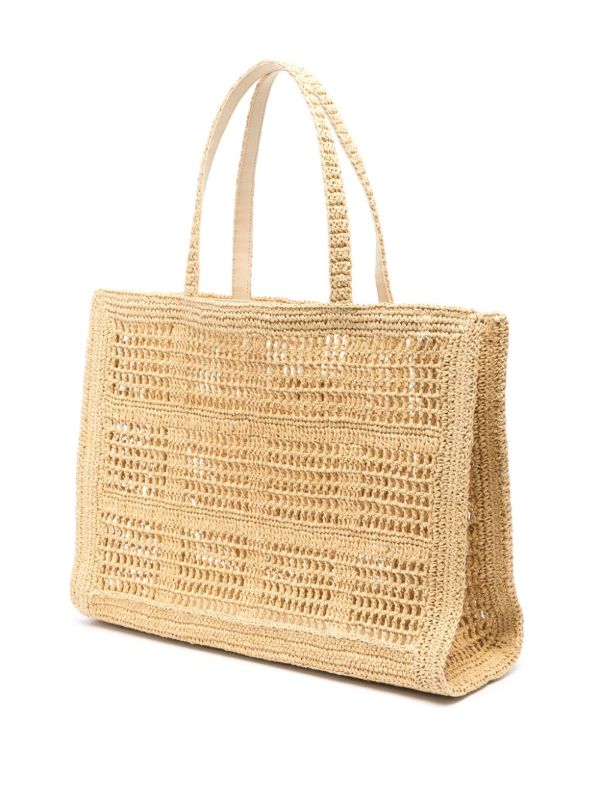 Tory Burch Neutral Ella Straw Crochet Tote Bag | Browns Tote Bags