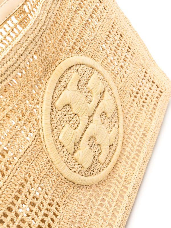 Tory Burch Neutral Ella Straw Crochet Tote Bag | Browns Tote Bags