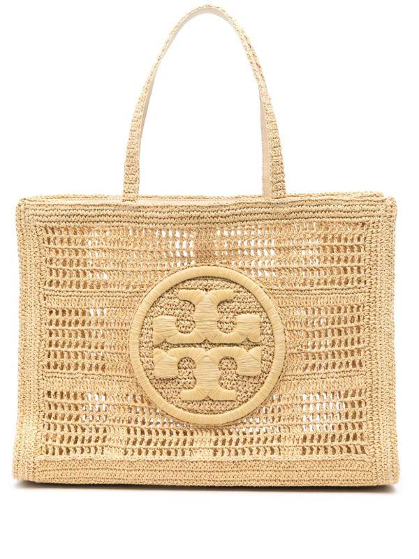 Tory Burch Neutral Ella Straw Crochet Tote Bag | Browns Tote Bags