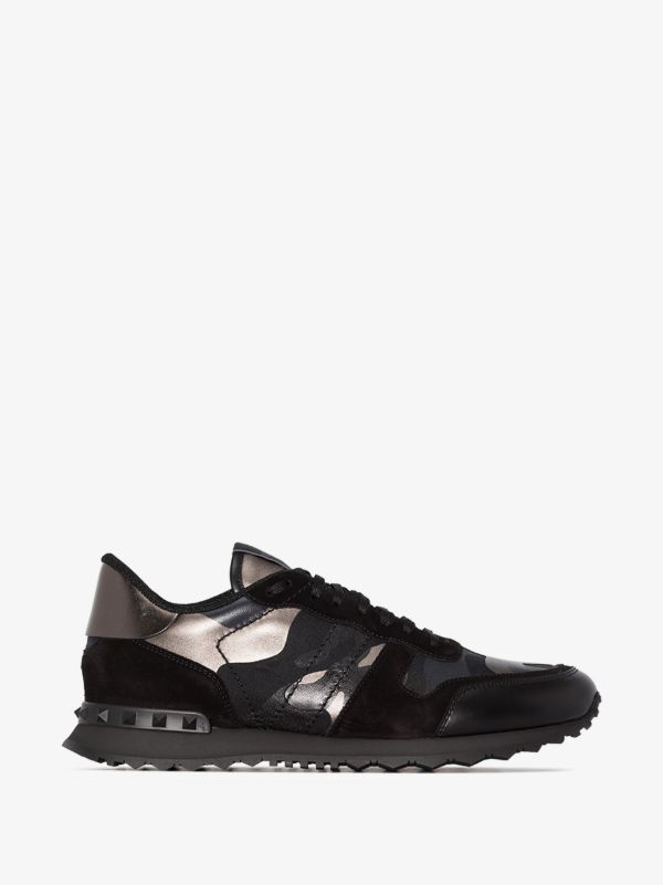 Valentino Garavani Black Rockrunner Camouflage Metallic Sneakers | Browns Low-Tops