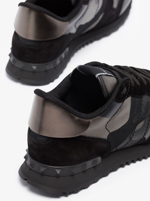 Valentino Garavani Black Rockrunner Camouflage Metallic Sneakers | Browns Low-Tops