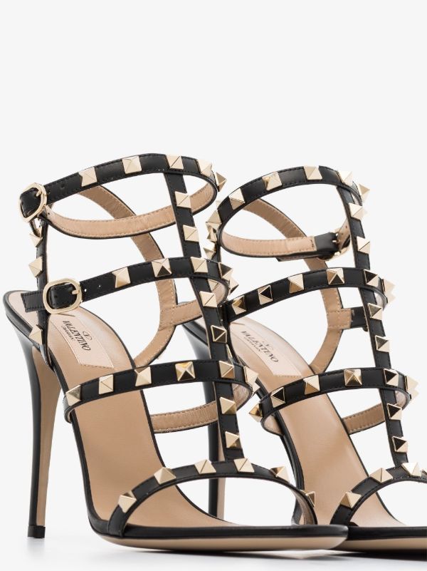 Valentino Garavani Black Rockstud 110 Leather Sandals | Browns Sandals