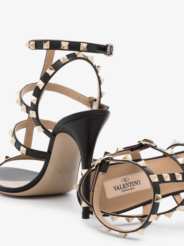 Valentino Garavani Black Rockstud 110 Leather Sandals | Browns Sandals