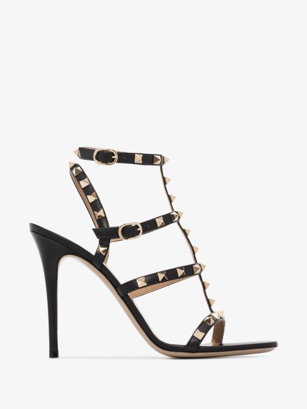 Valentino Garavani black Rockstud 110 leather sandals | Browns Sandals