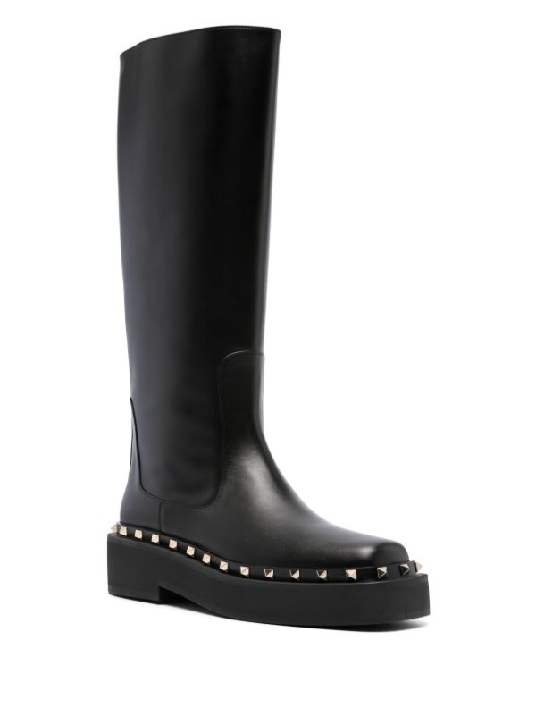 Valentino Garavani Black Rockstud 30 Knee-high Leather Boots | Browns Boots