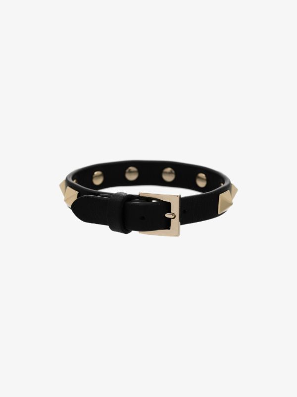 Valentino Garavani Black Rockstud Leather Bracelet | Browns Bracelets