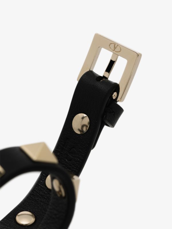 Valentino Garavani Black Rockstud Leather Bracelet | Browns Bracelets