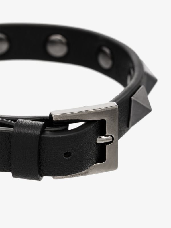Valentino Garavani Black Rockstud Leather Bracelet | Browns Bracelets