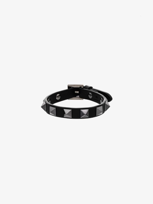 Valentino Garavani black Rockstud leather bracelet | Browns Bracelets