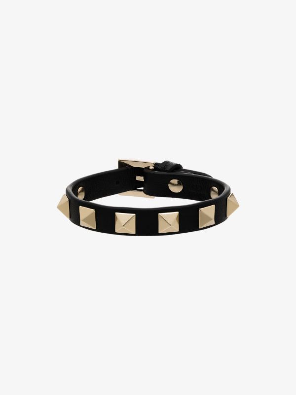 Valentino Garavani black Rockstud leather bracelet | Browns Bracelets
