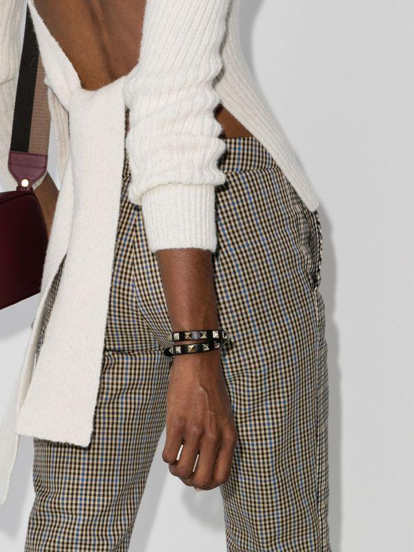 Valentino Garavani Black Rockstud Leather Wrap Bracelet | Browns Bracelets