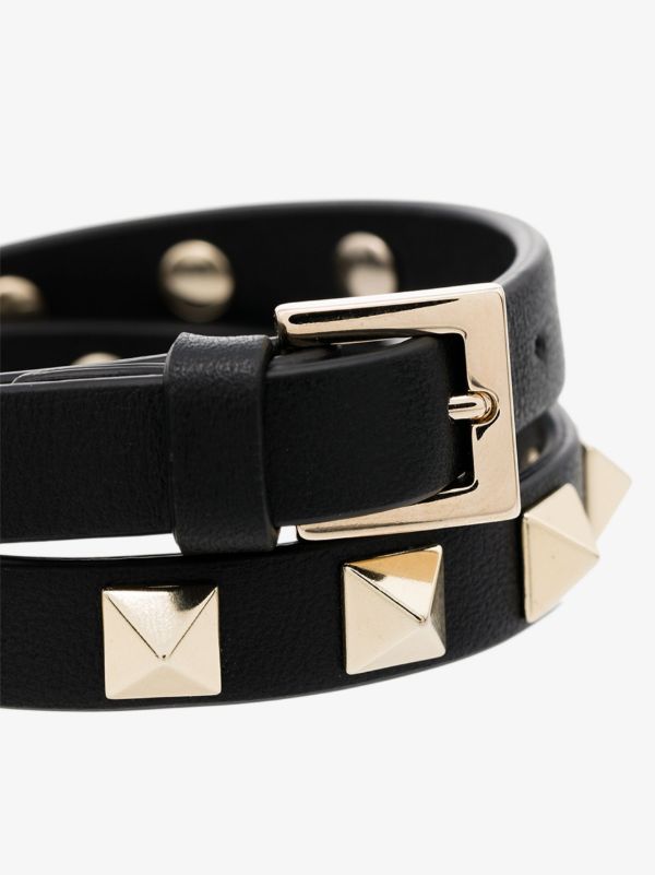 Valentino Garavani Black Rockstud Leather Wrap Bracelet | Browns Bracelets