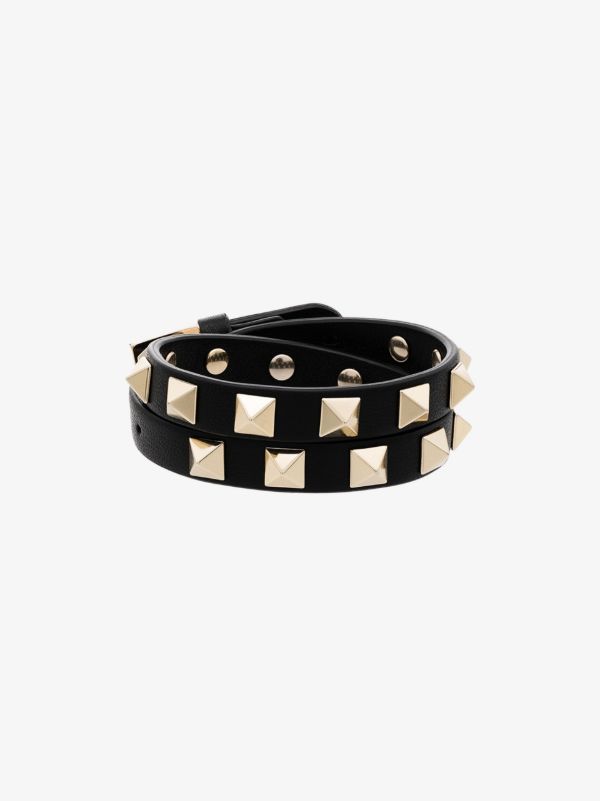 Valentino Garavani black rockstud leather wrap bracelet | Browns Bracelets