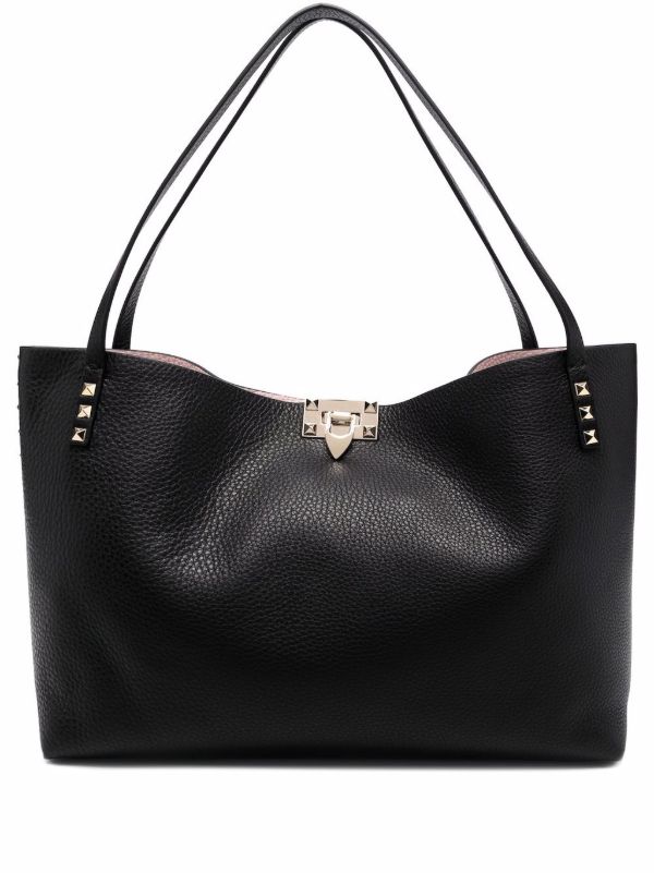 Valentino Garavani Black Rockstud Medium Leather Tote Bag | Browns Tote Bags