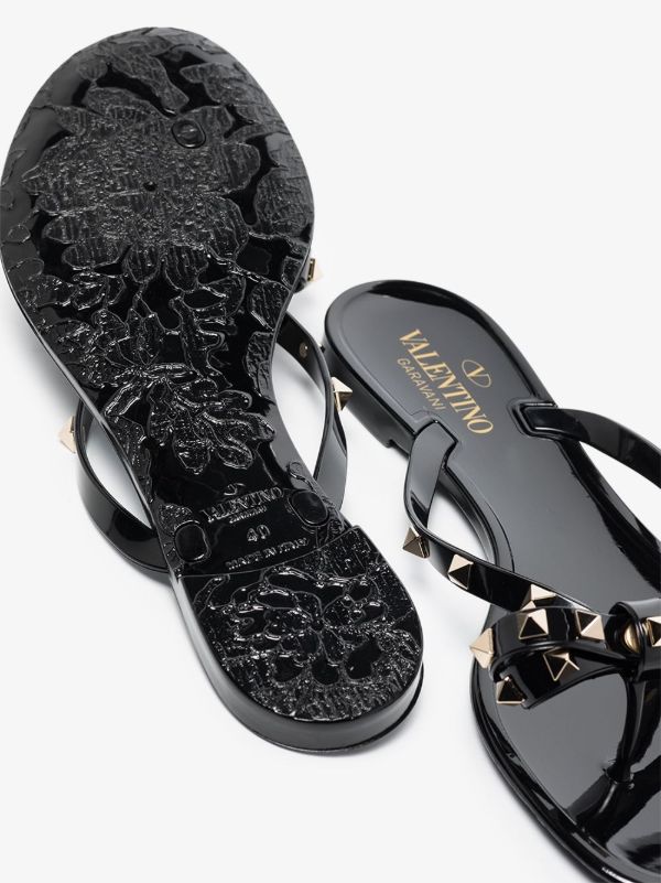 Valentino Garavani Black Rockstud Rubber Sandals | Browns Sandals