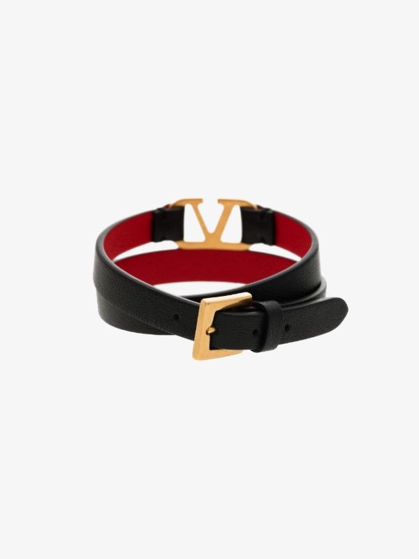Valentino Garavani Black VLogo Leather Wrap Bracelet | Browns Bracelets