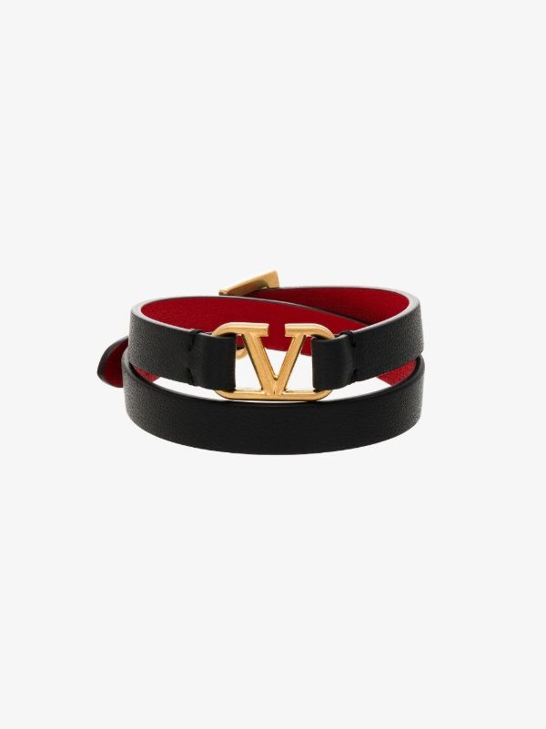 Valentino Garavani black VLogo leather wrap bracelet | Browns Bracelets