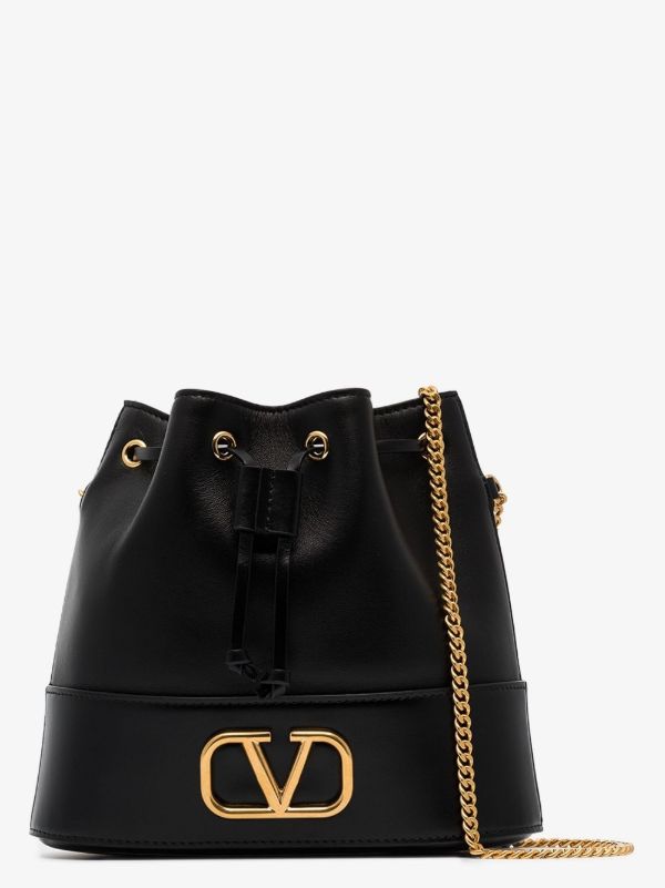 Valentino Garavani Black VLOGO Mini Leather Bucket Bag | Browns Bucket Bags