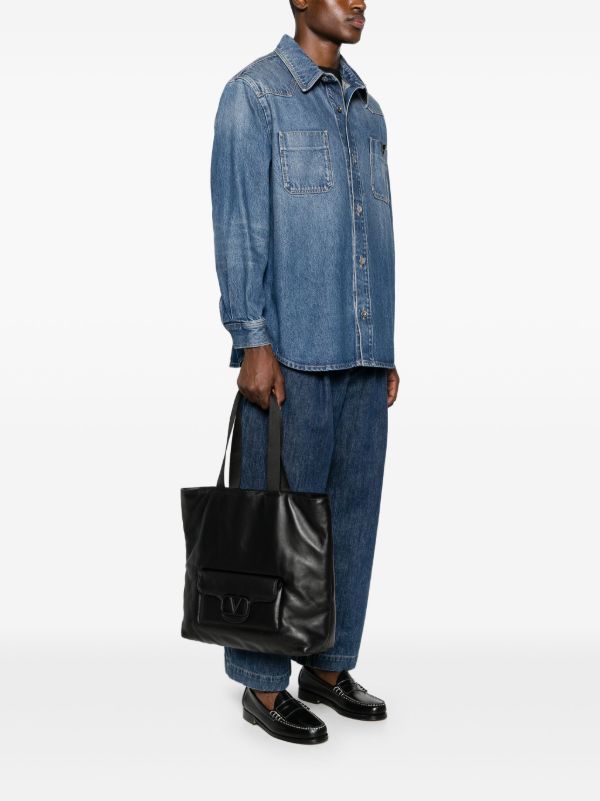 Valentino Garavani Black VLogo Signature Leather Tote Bag | Browns Tote Bags