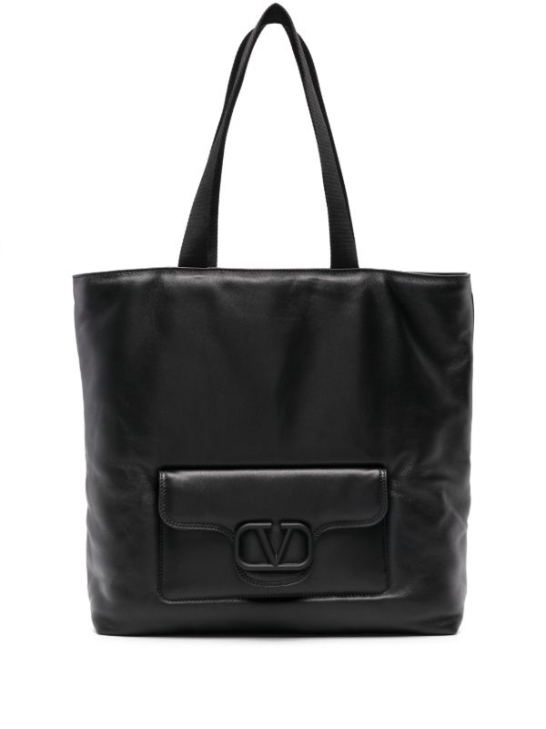 Valentino Garavani Black VLogo Signature Leather Tote Bag | Browns Tote Bags