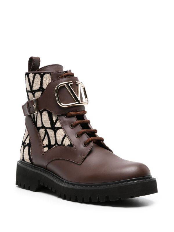 Valentino Garavani Brown Toile Iconographe Leather Boots | Browns Boots